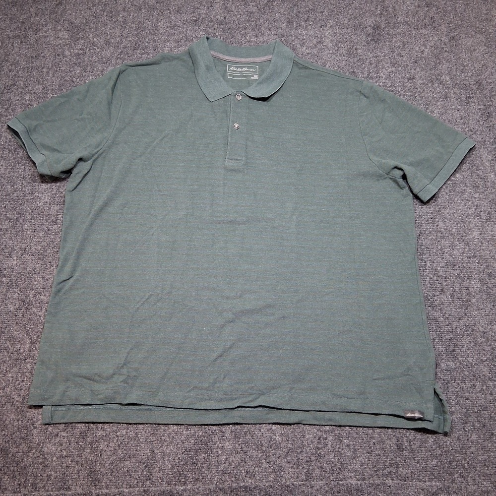 Eddie Bauer Mens 2XL Striped‎ Short Sleeve Polo Shirt Teal Green Cotton Blend